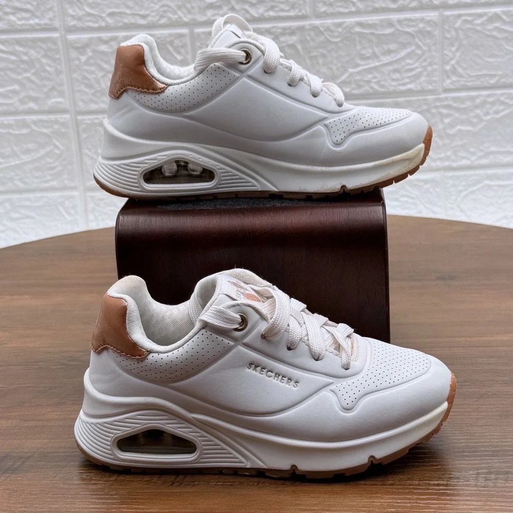 Skechers Uno Sneakers Kids Size 11 White Rose Gold Good Air Cooled 310545L